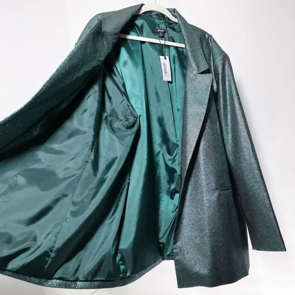 🅽🅴🆆 HTF Nasty Gal Plus Size Metallic Glitter Tailored Blazer, teal, 24