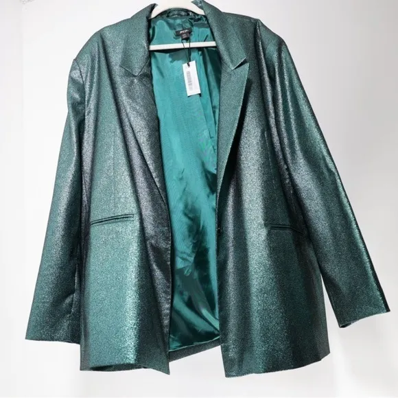 🅽🅴🆆 HTF Nasty Gal Plus Size Metallic Glitter Tailored Blazer, teal, 24