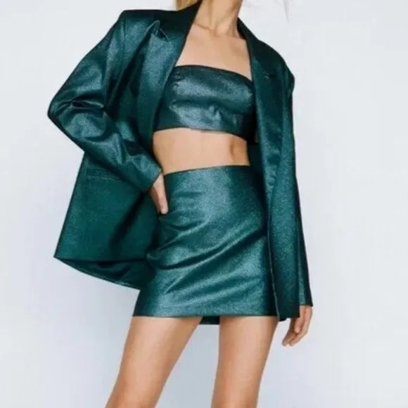 🅽🅴🆆 HTF Nasty Gal Plus Size Metallic Glitter Tailored Blazer, teal, 24