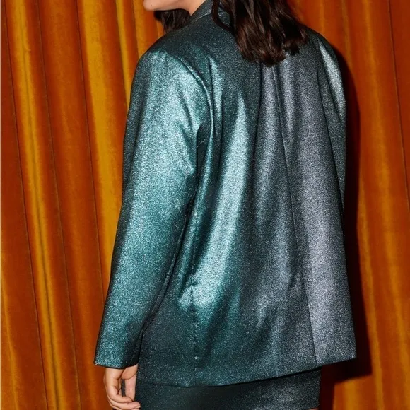 🅽🅴🆆 HTF Nasty Gal Plus Size Metallic Glitter Tailored Blazer, teal, 24