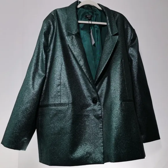 🅽🅴🆆 HTF Nasty Gal Plus Size Metallic Glitter Tailored Blazer, teal, 24