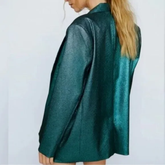 🅽🅴🆆 HTF Nasty Gal Plus Size Metallic Glitter Tailored Blazer, teal, 24