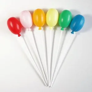 12 Rainbow Balloon Picks 6" Cupcake Cake Toppers Appetizer Picks Birthday Ideas