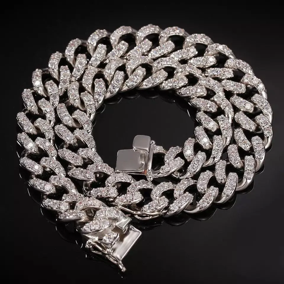 12mm pink  cuban Choker Necklace ,gold /rose Gold Cuban Link With gold &Pink Cubic Zirconia Chain Jewelry ,
