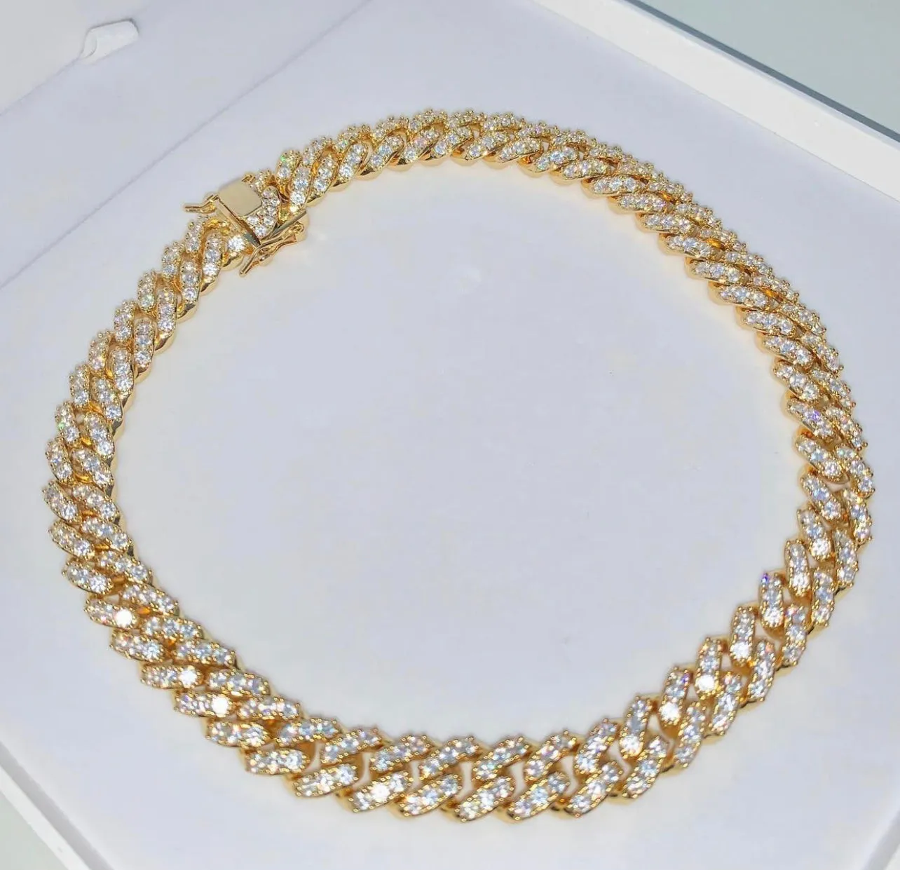 12mm pink  cuban Choker Necklace ,gold /rose Gold Cuban Link With gold &Pink Cubic Zirconia Chain Jewelry ,