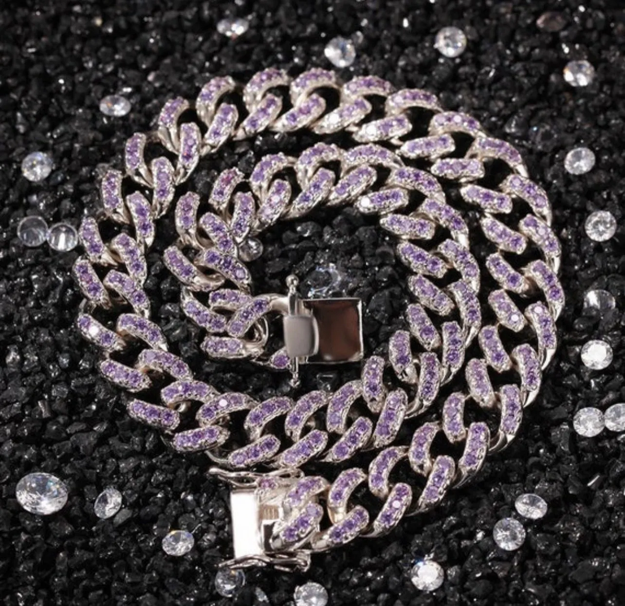 12mm pink  cuban Choker Necklace ,gold /rose Gold Cuban Link With gold &Pink Cubic Zirconia Chain Jewelry ,