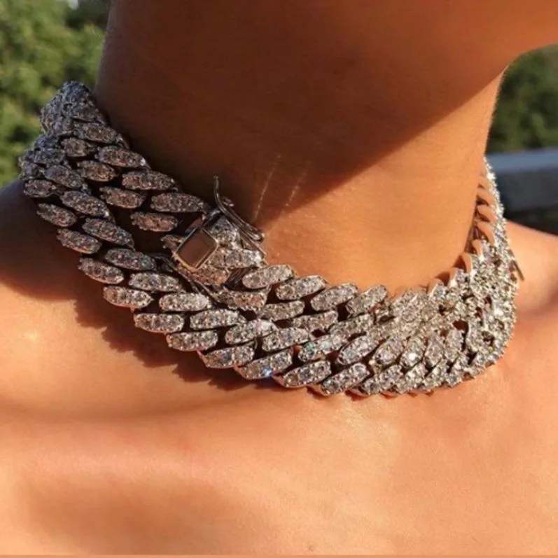 12mm pink  cuban Choker Necklace ,gold /rose Gold Cuban Link With gold &Pink Cubic Zirconia Chain Jewelry ,