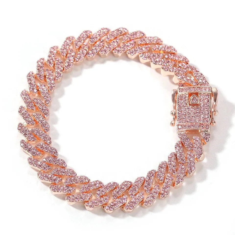 12mm  s link cuban bracelet,Rose Gold Color Cuban Link Bracelet S-Link Miami 12mm Rose Gold Cuban Bracelet