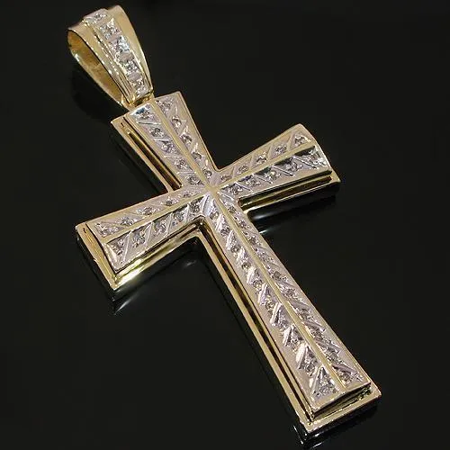 14K Yellow Solid Gold Mens Diamond Cross Pendant 1.50 Ctw