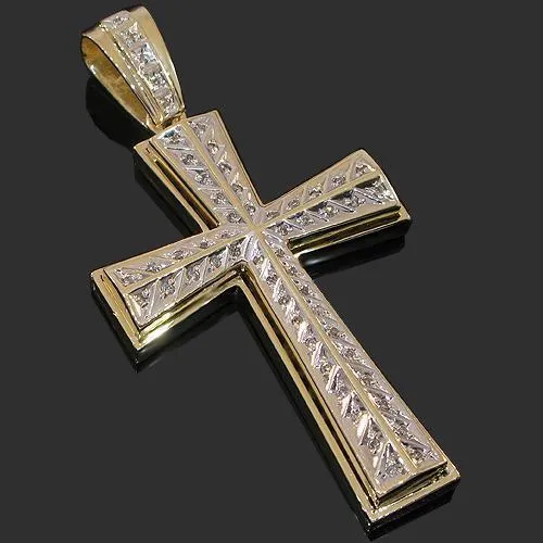 14K Yellow Solid Gold Mens Diamond Cross Pendant 1.50 Ctw