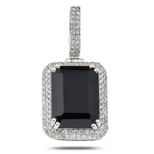 14KW 1.25CTW DIAMOND PENDANT WITH 12.62CT BLACK GE