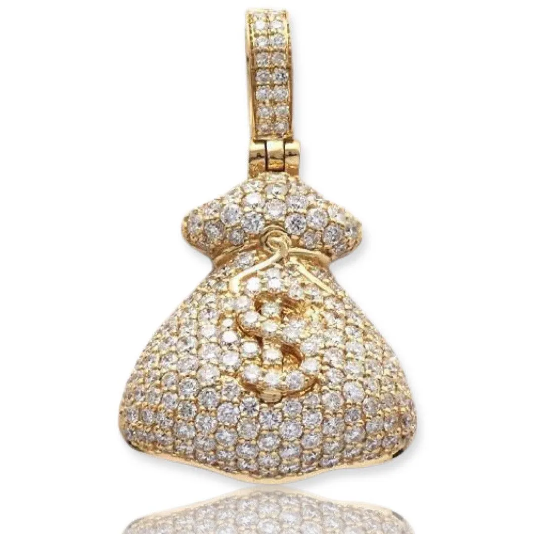 14KY 1.65CTW DIAMOND MONEY BAG WITH $ SIGN PENDANT