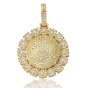 14KY 3.65CTW DIAMOND ROUND DOME PENDANT WITH FLEUR