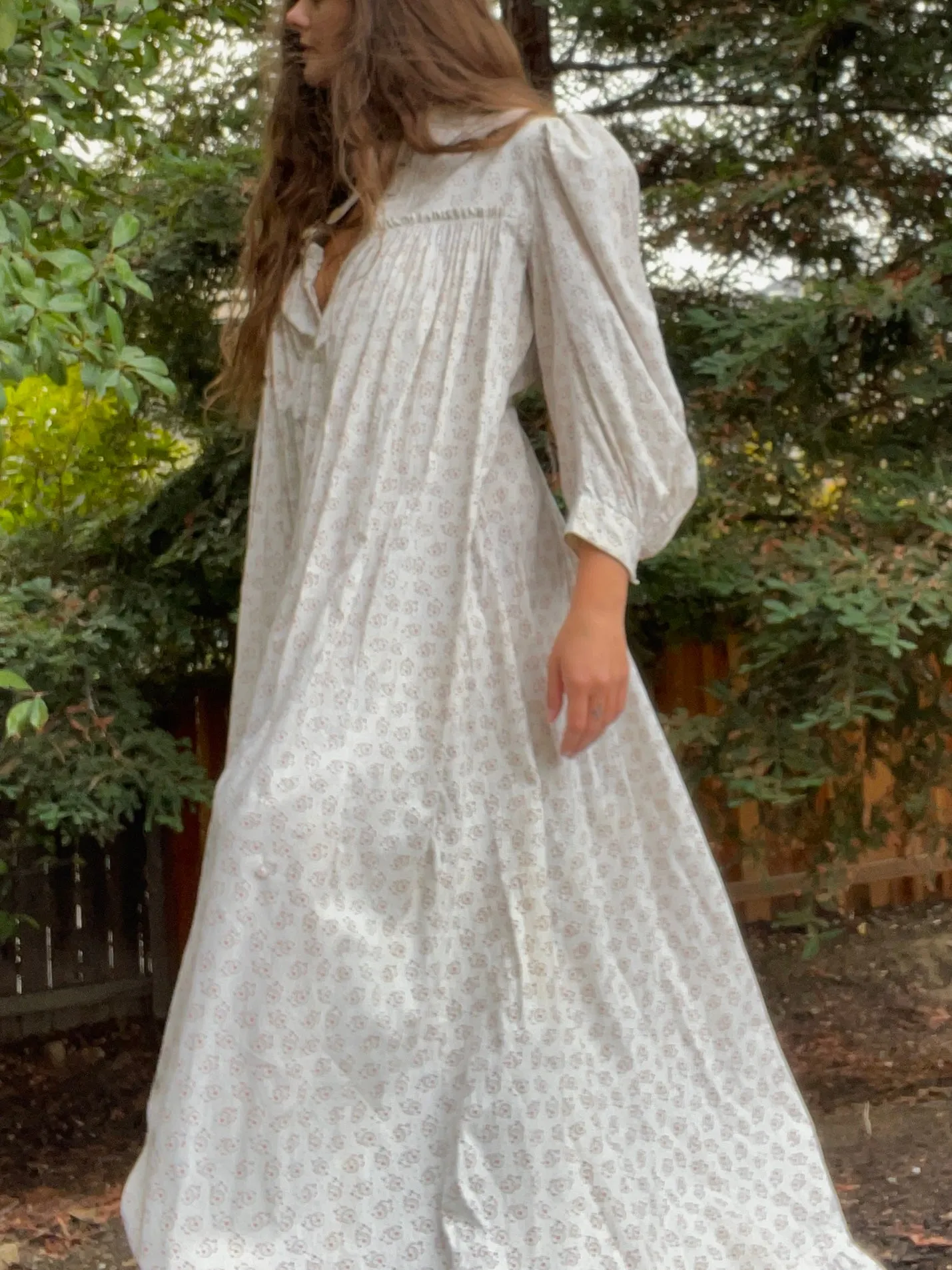 1890s Celestial Printed Calico Mutton Sleeve Wrapper Dress