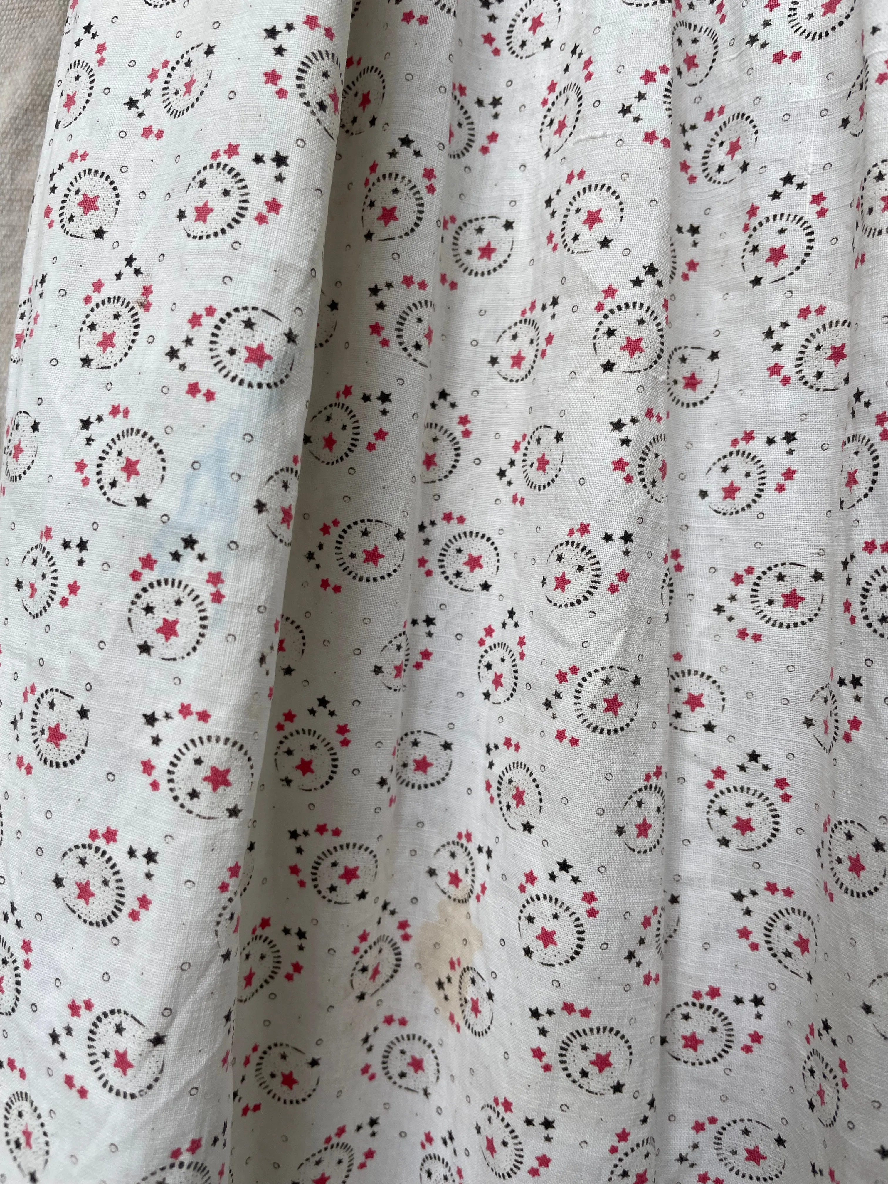 1890s Celestial Printed Calico Mutton Sleeve Wrapper Dress