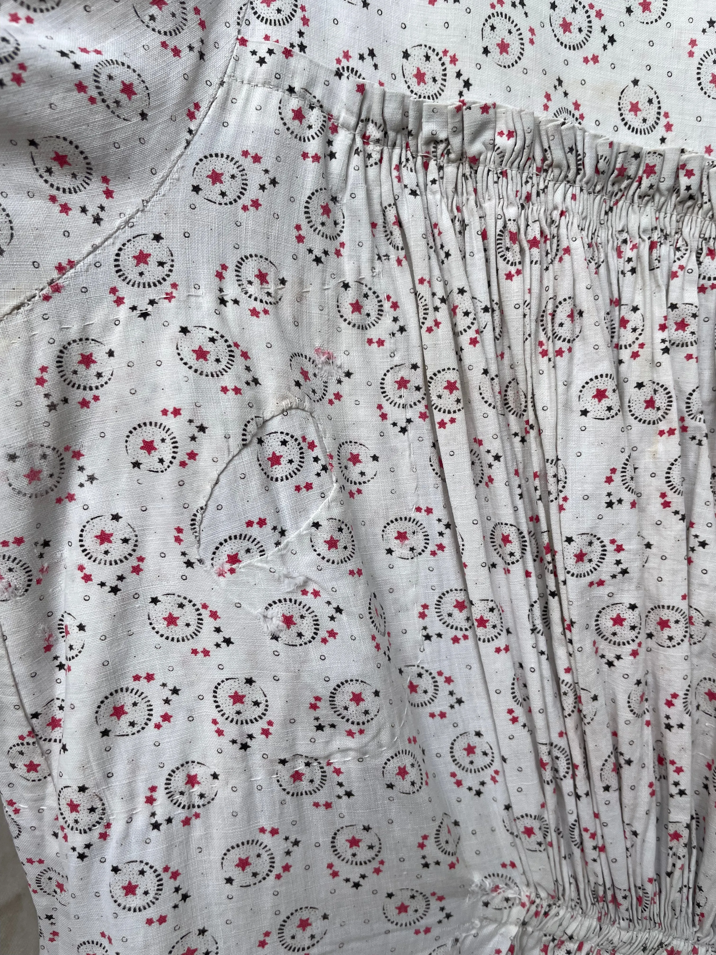 1890s Celestial Printed Calico Mutton Sleeve Wrapper Dress