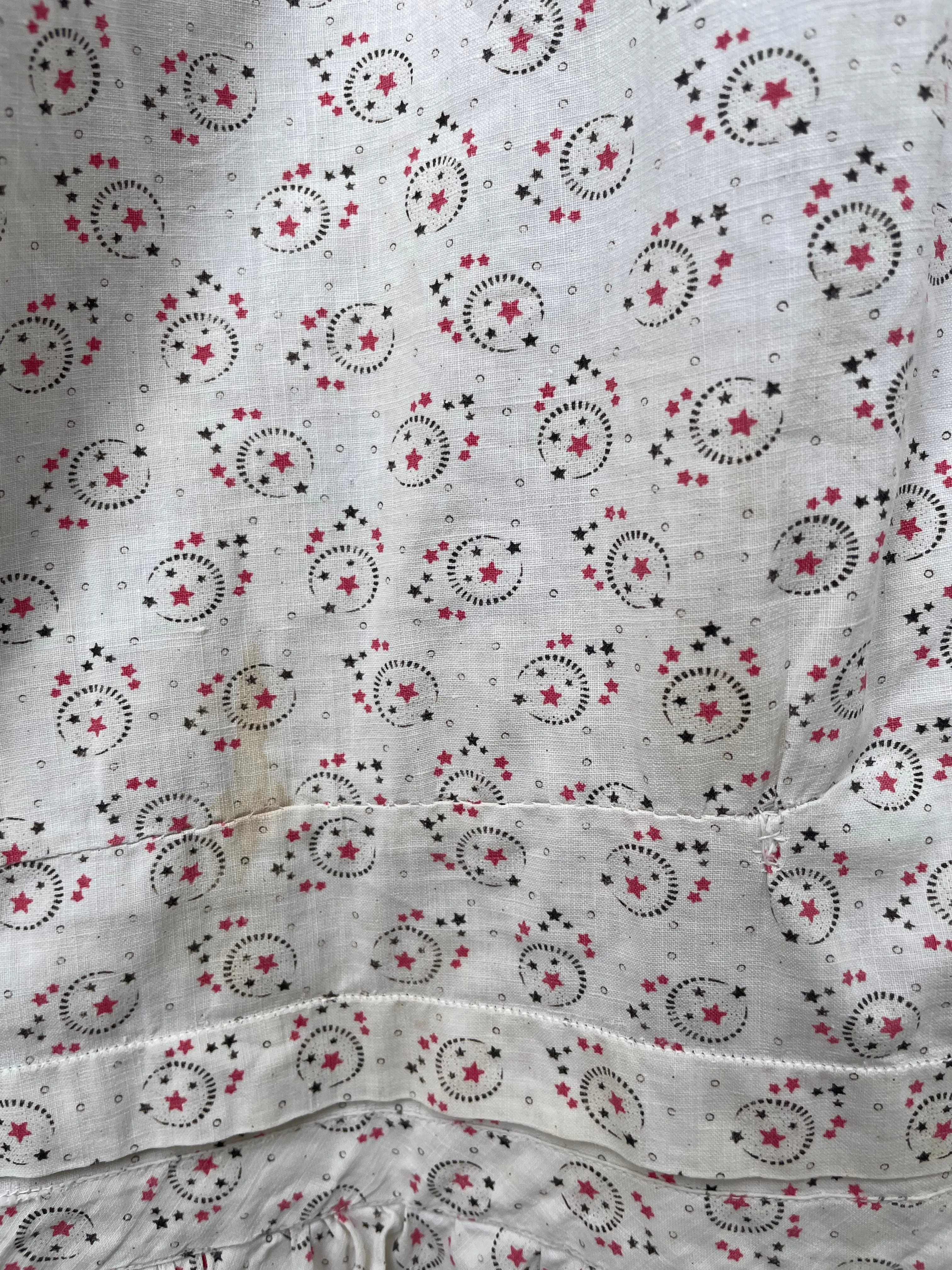 1890s Celestial Printed Calico Mutton Sleeve Wrapper Dress