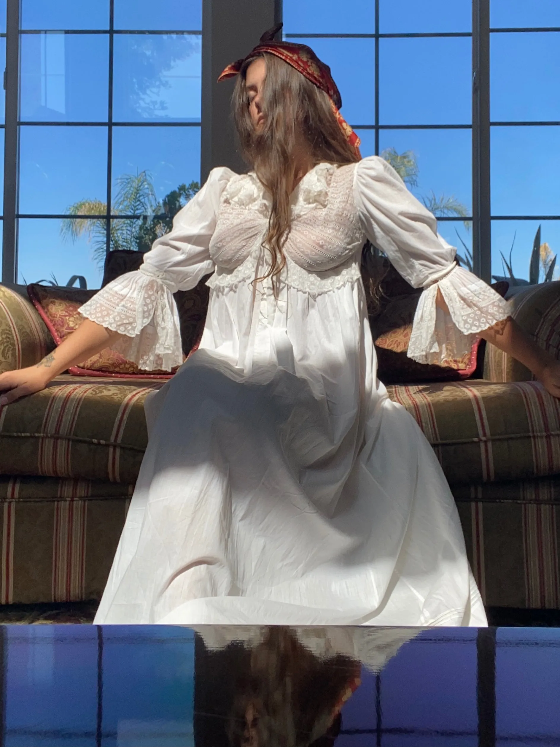 1890s Trousseau Cotton Leg O Mutton Gown
