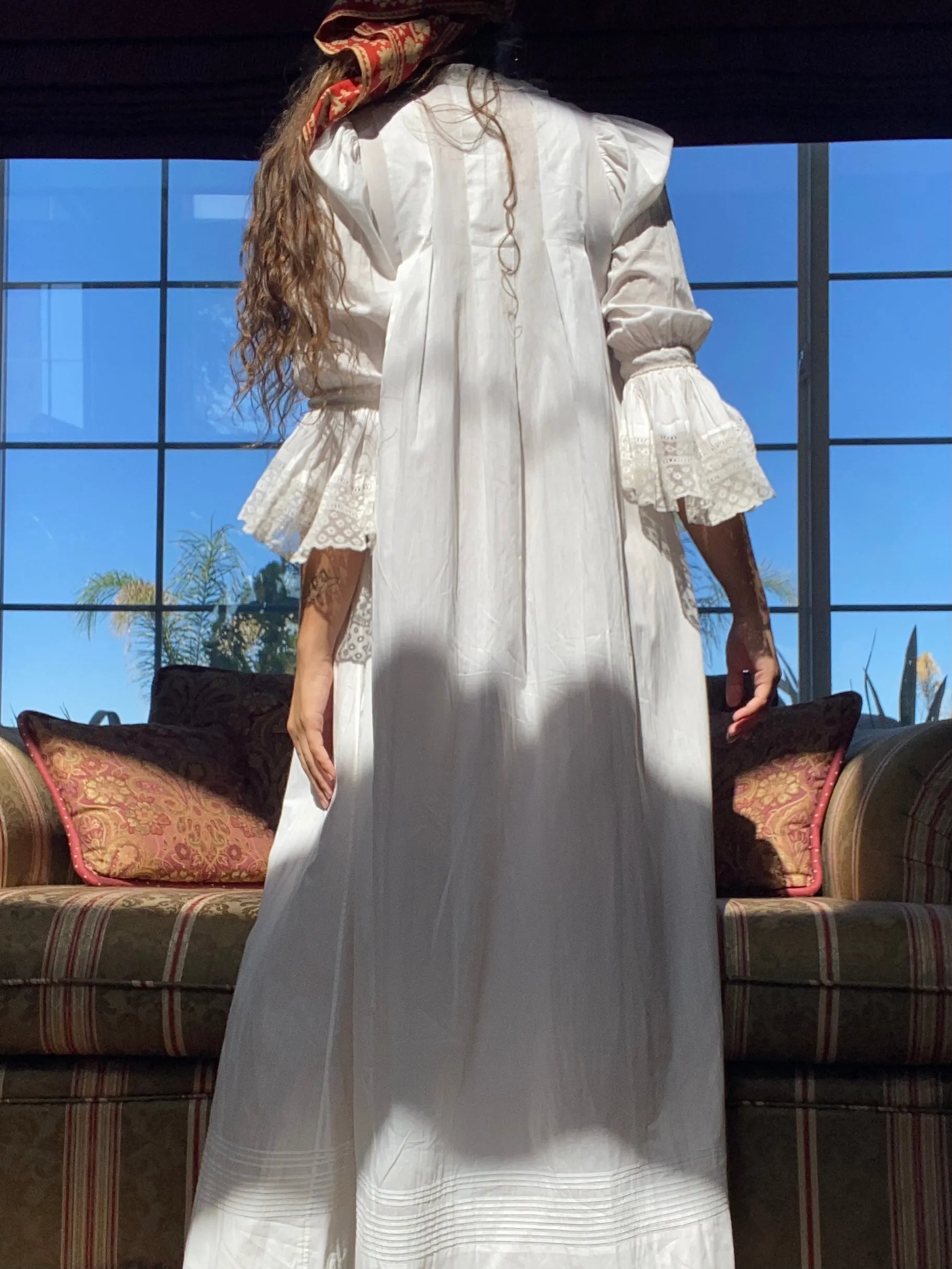 1890s Trousseau Cotton Leg O Mutton Gown