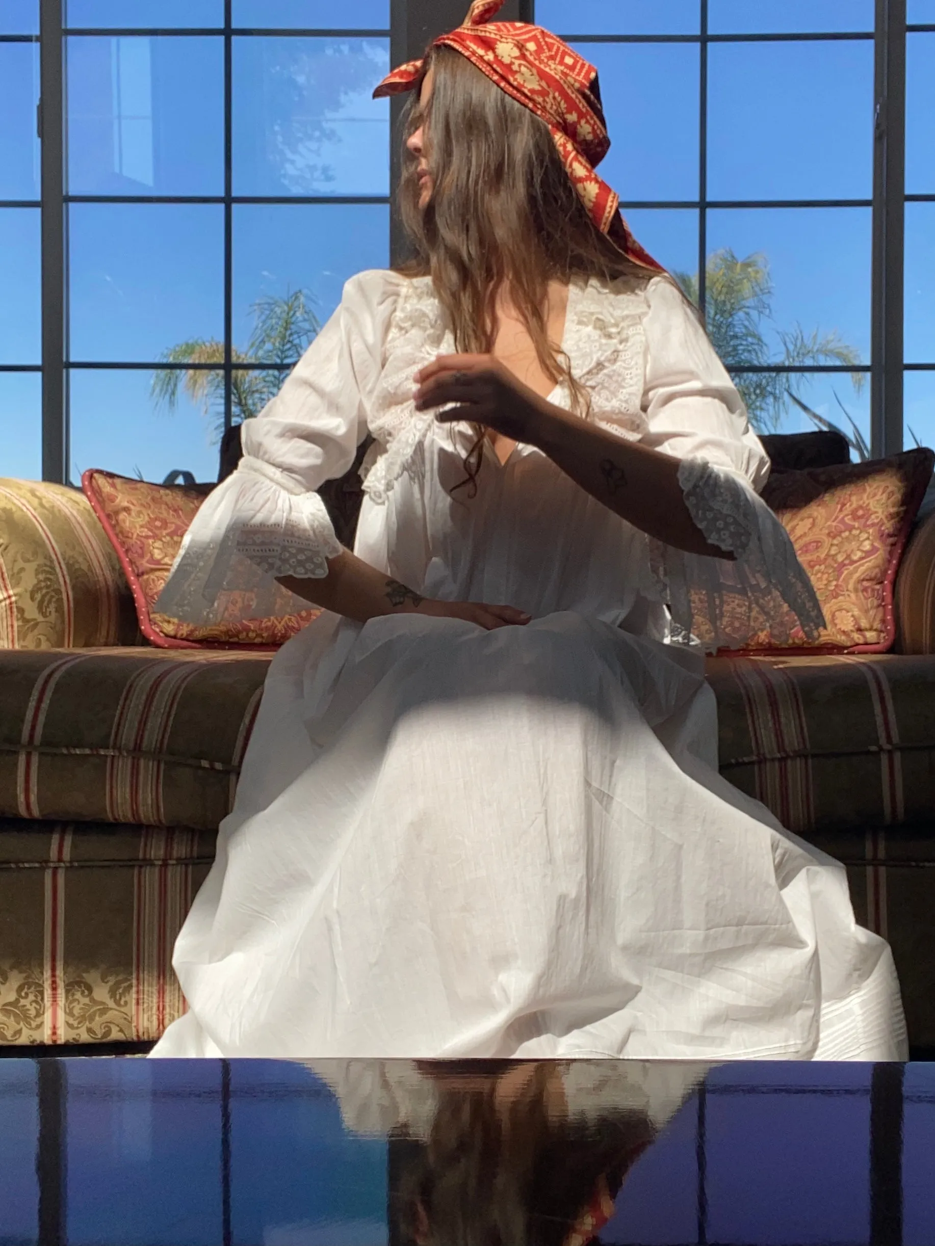 1890s Trousseau Cotton Leg O Mutton Gown