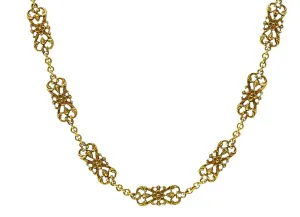 1890's Victorian 14 Karat Gold Floral Pinecone Antique Chain Necklace