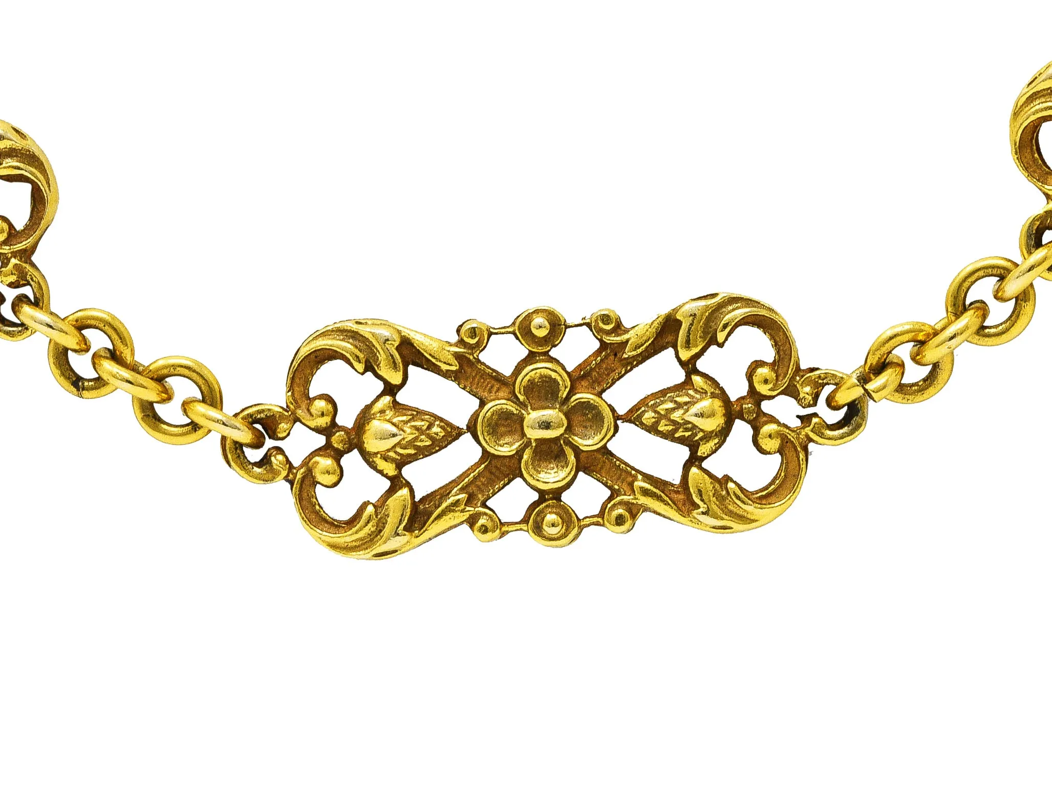 1890's Victorian 14 Karat Gold Floral Pinecone Antique Chain Necklace