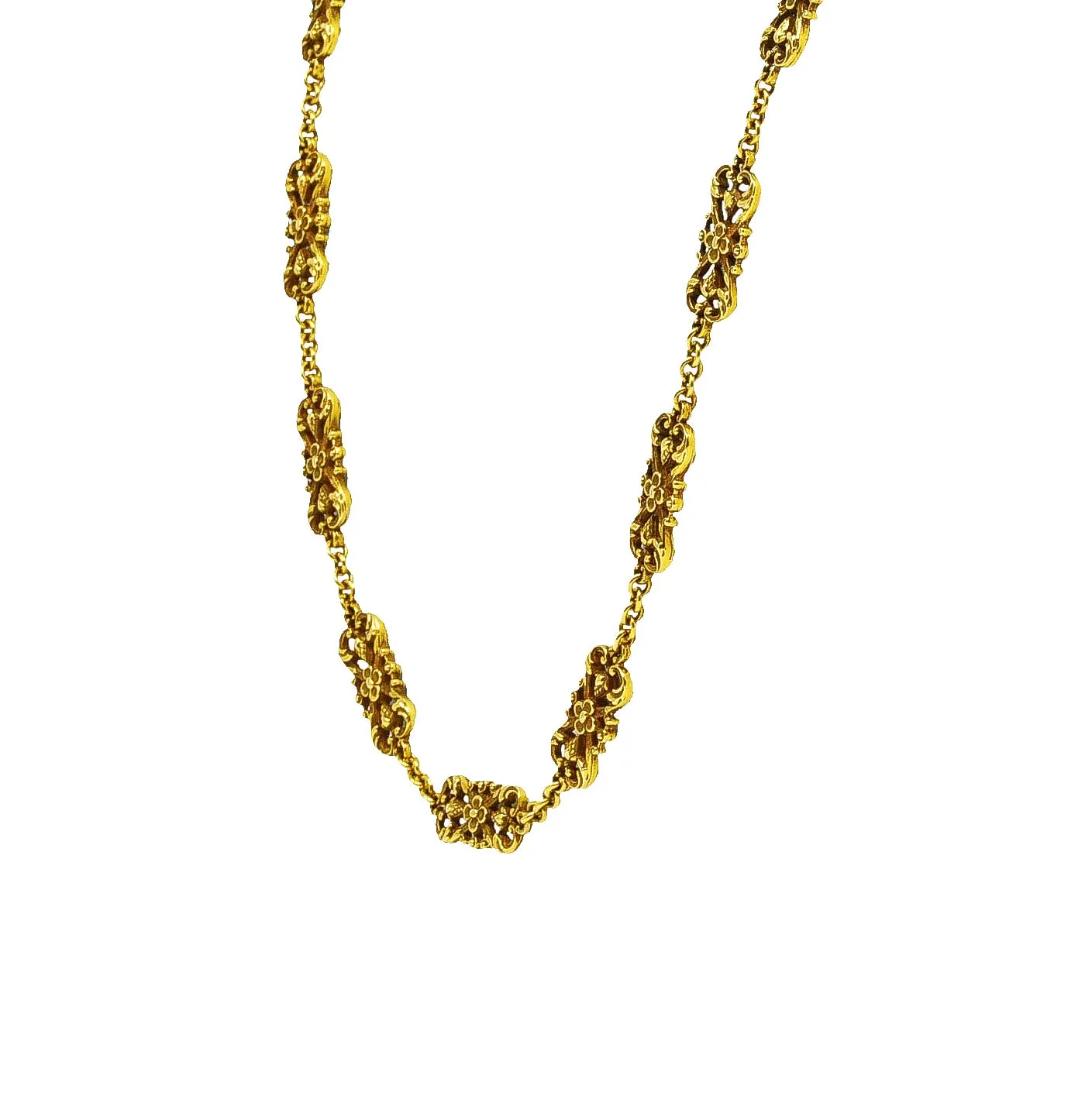 1890's Victorian 14 Karat Gold Floral Pinecone Antique Chain Necklace