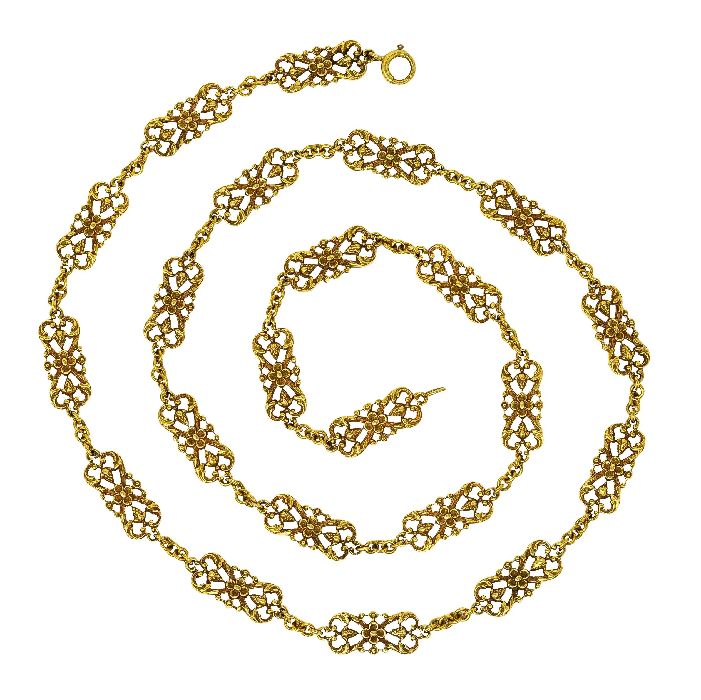 1890's Victorian 14 Karat Gold Floral Pinecone Antique Chain Necklace