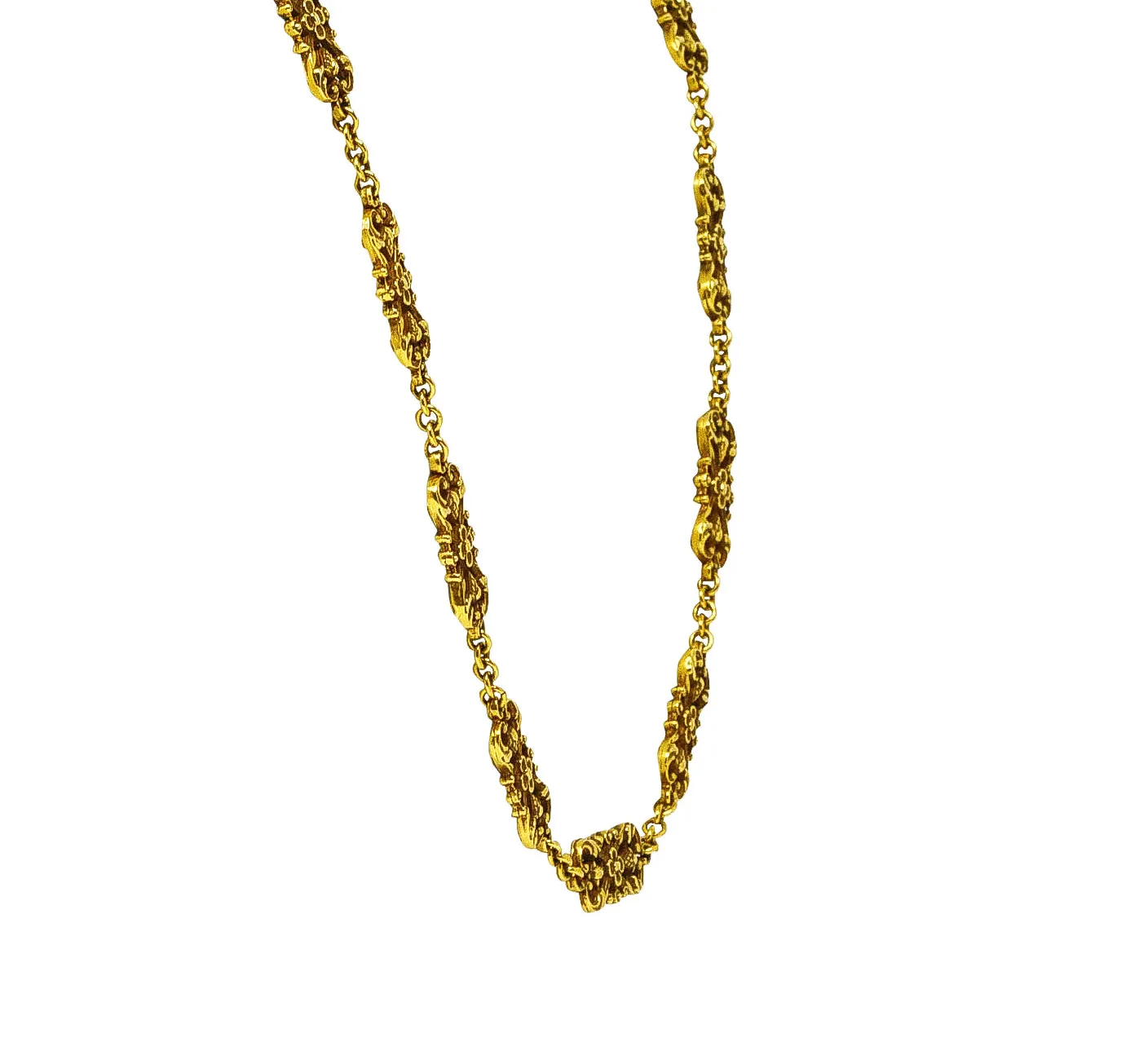1890's Victorian 14 Karat Gold Floral Pinecone Antique Chain Necklace