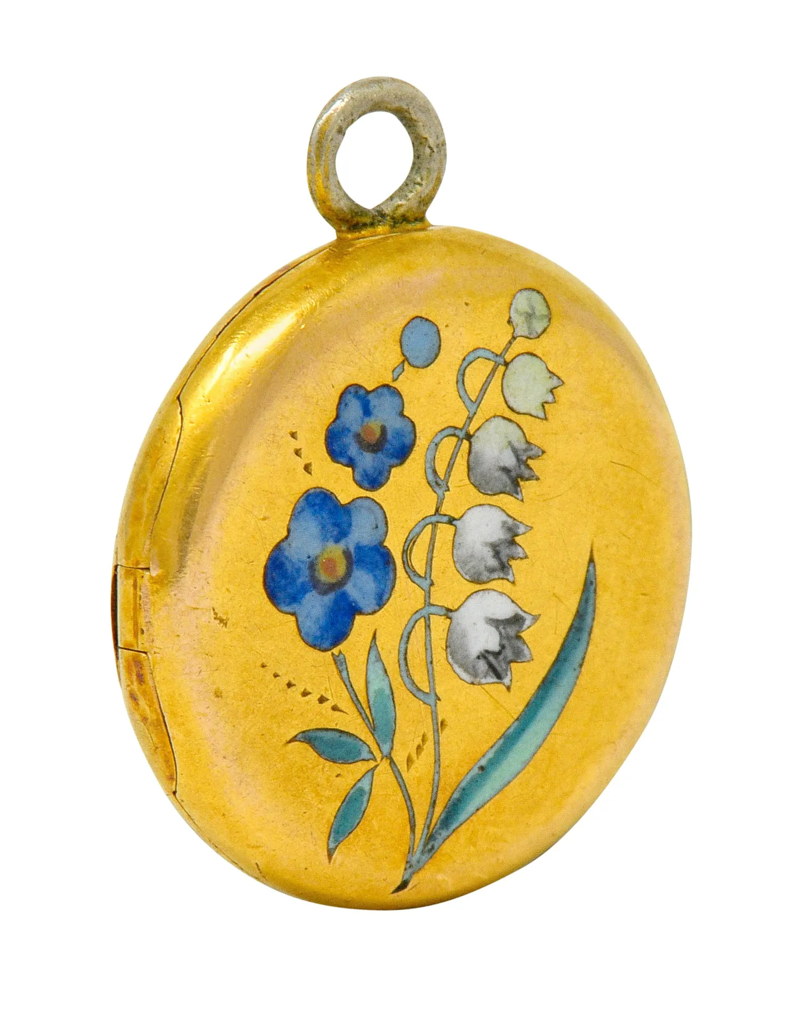 1894 Victorian Enamel 14 Karat Gold Floral Locket Pendant