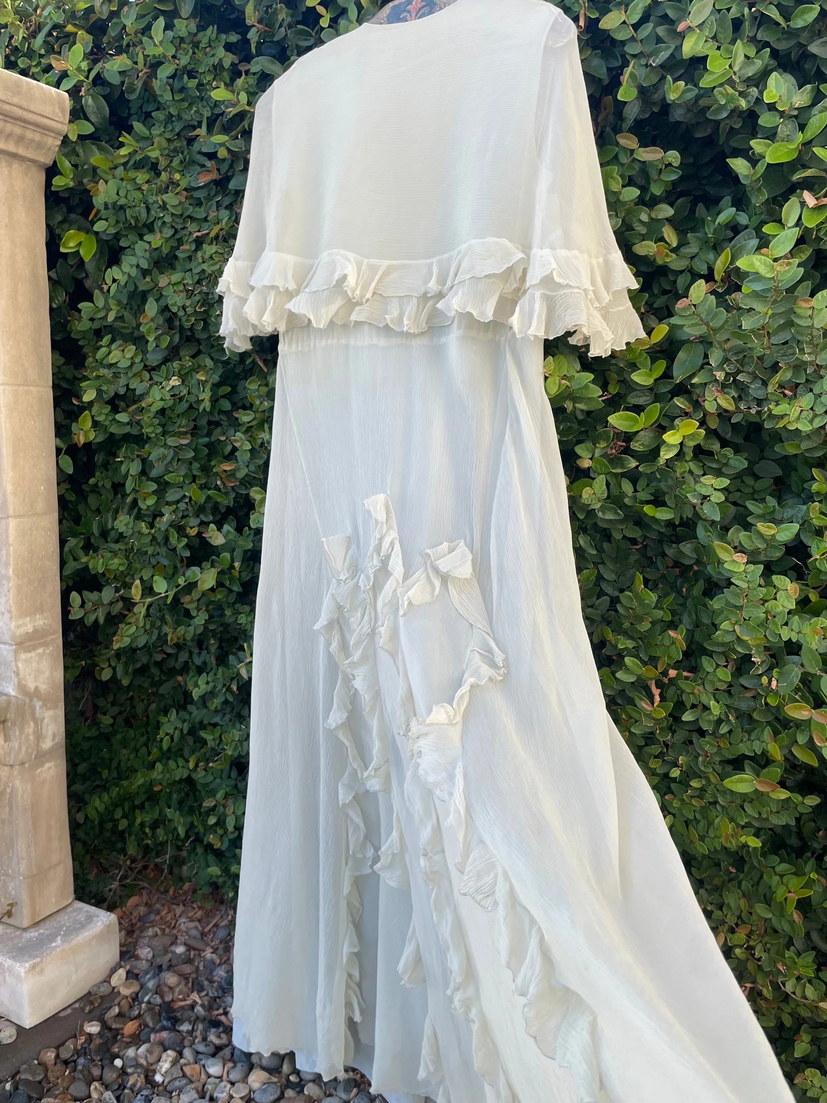 1930s 'Bonwit Teller' Seafoam Crepe Chiffon Capelet Ruffled Peignoir