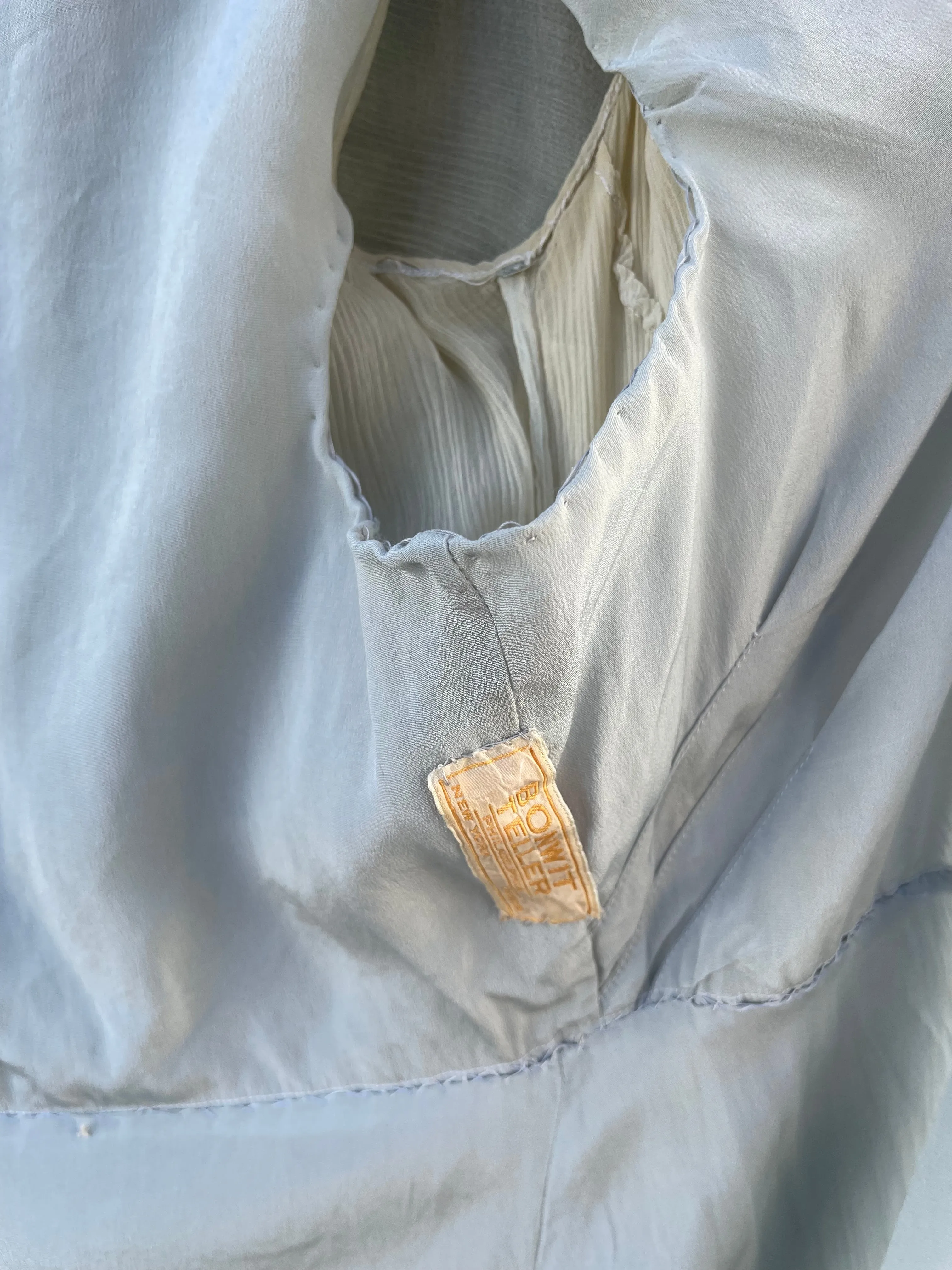 1930s 'Bonwit Teller' Seafoam Crepe Chiffon Capelet Ruffled Peignoir