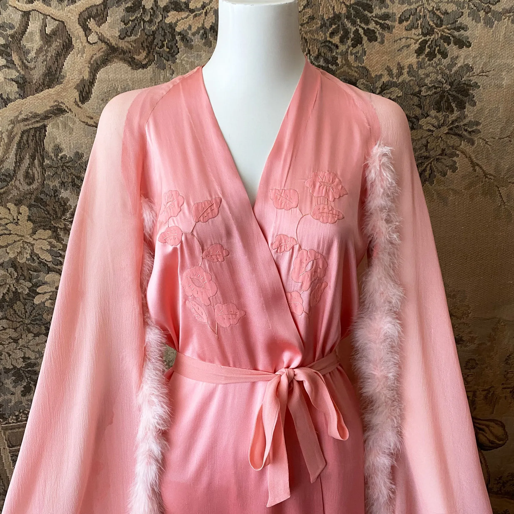 1930s Pink Silk & Maribou Peignoir