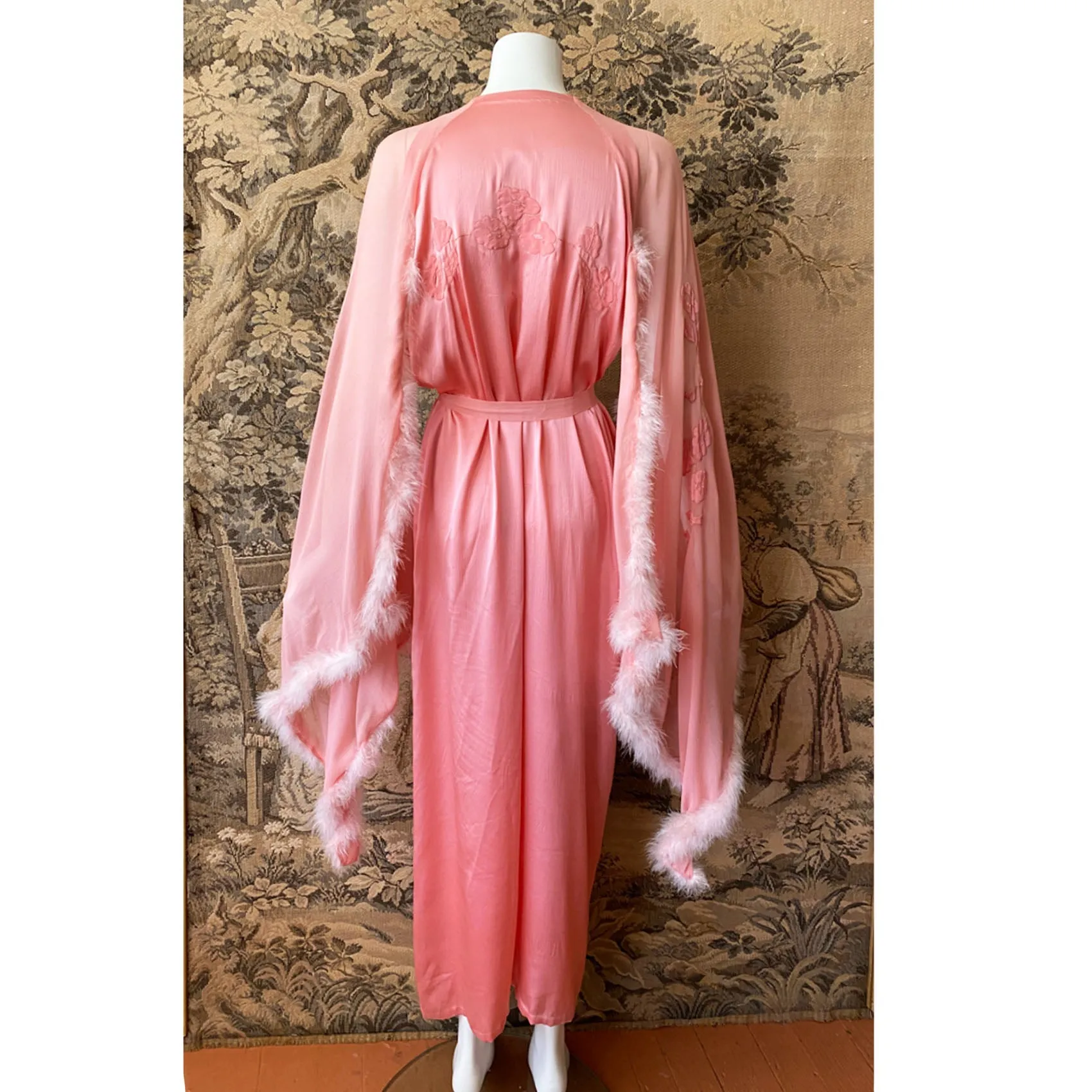 1930s Pink Silk & Maribou Peignoir