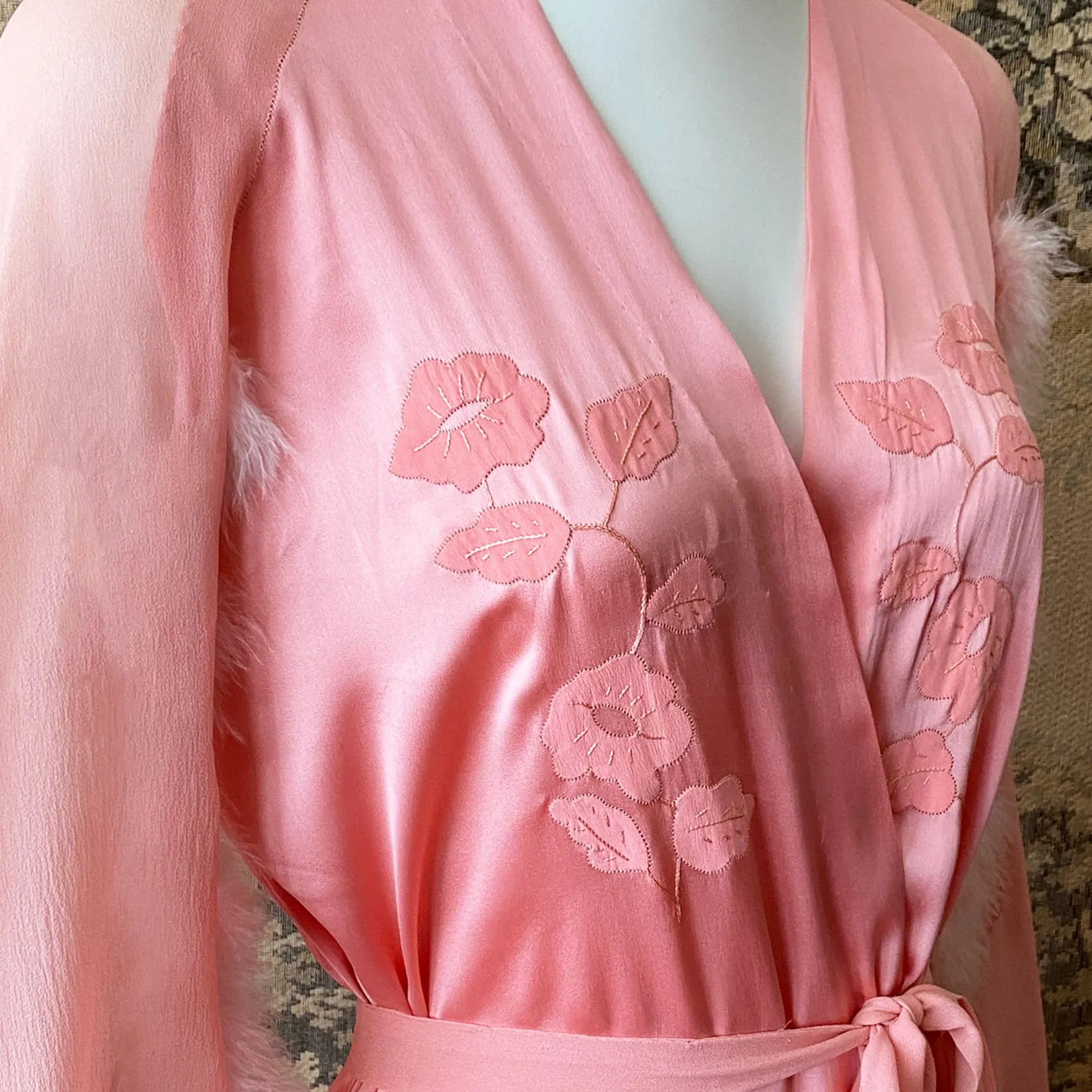 1930s Pink Silk & Maribou Peignoir