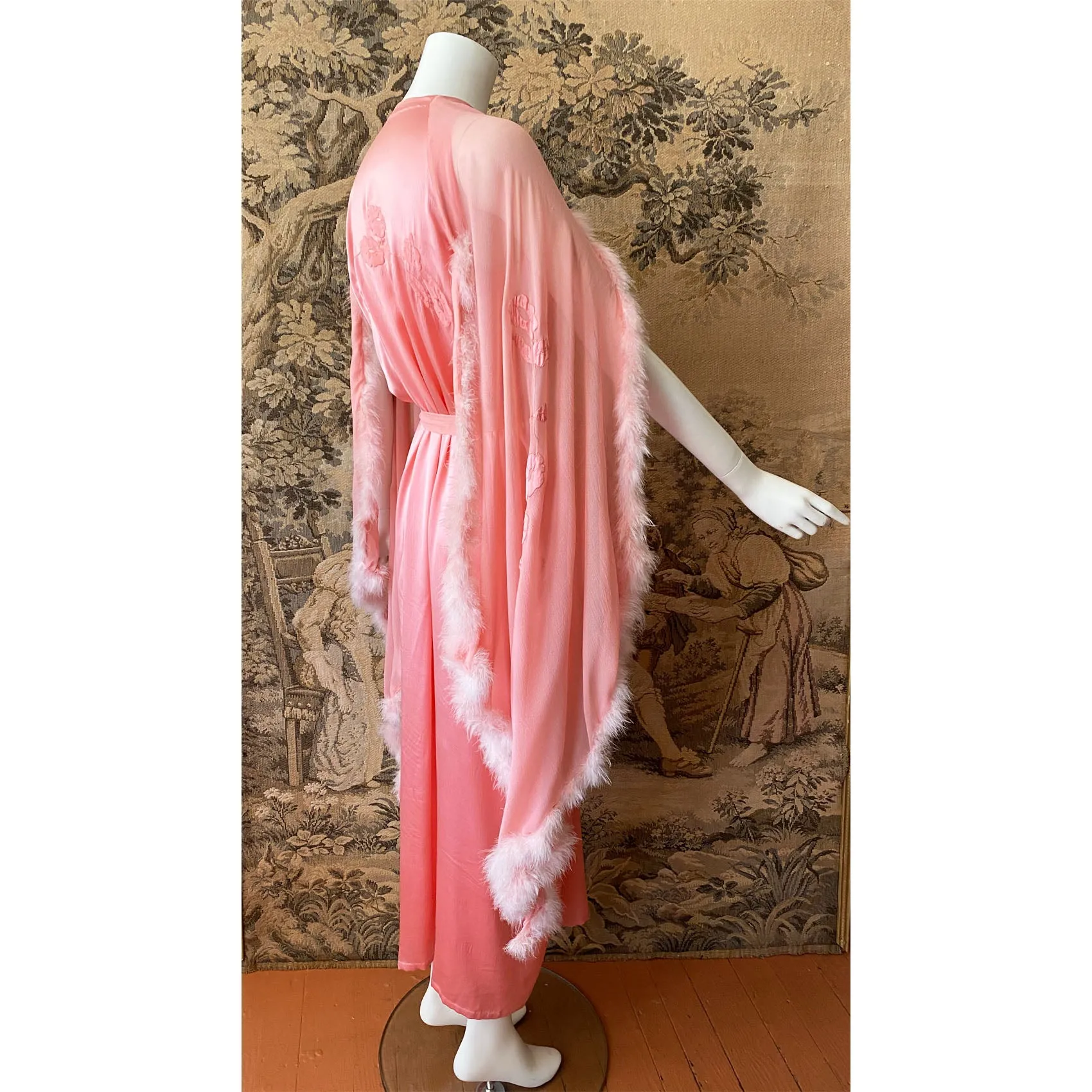 1930s Pink Silk & Maribou Peignoir