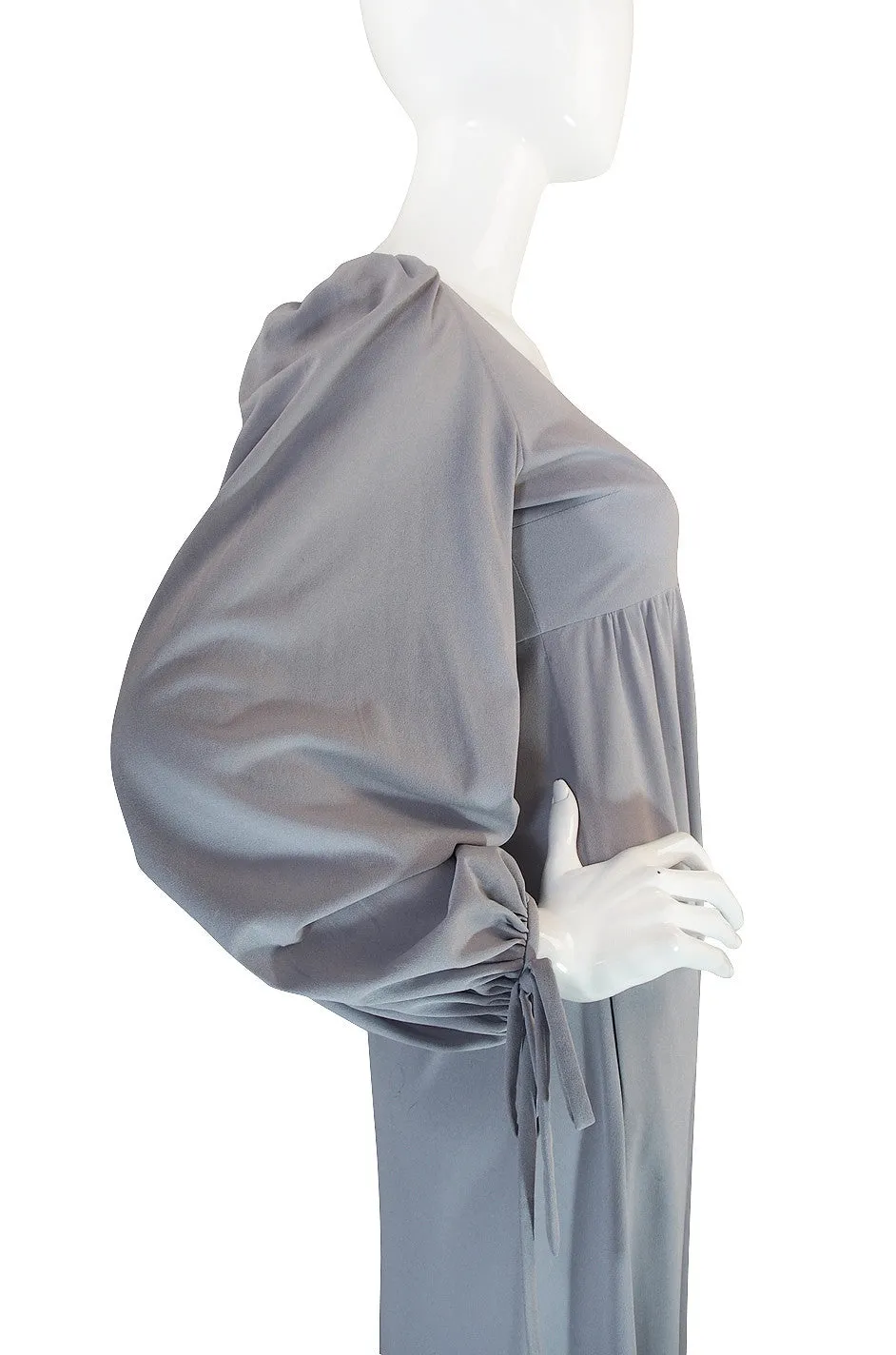 1960s Pretty Grey Blue Gina Fratini Maxi Dress