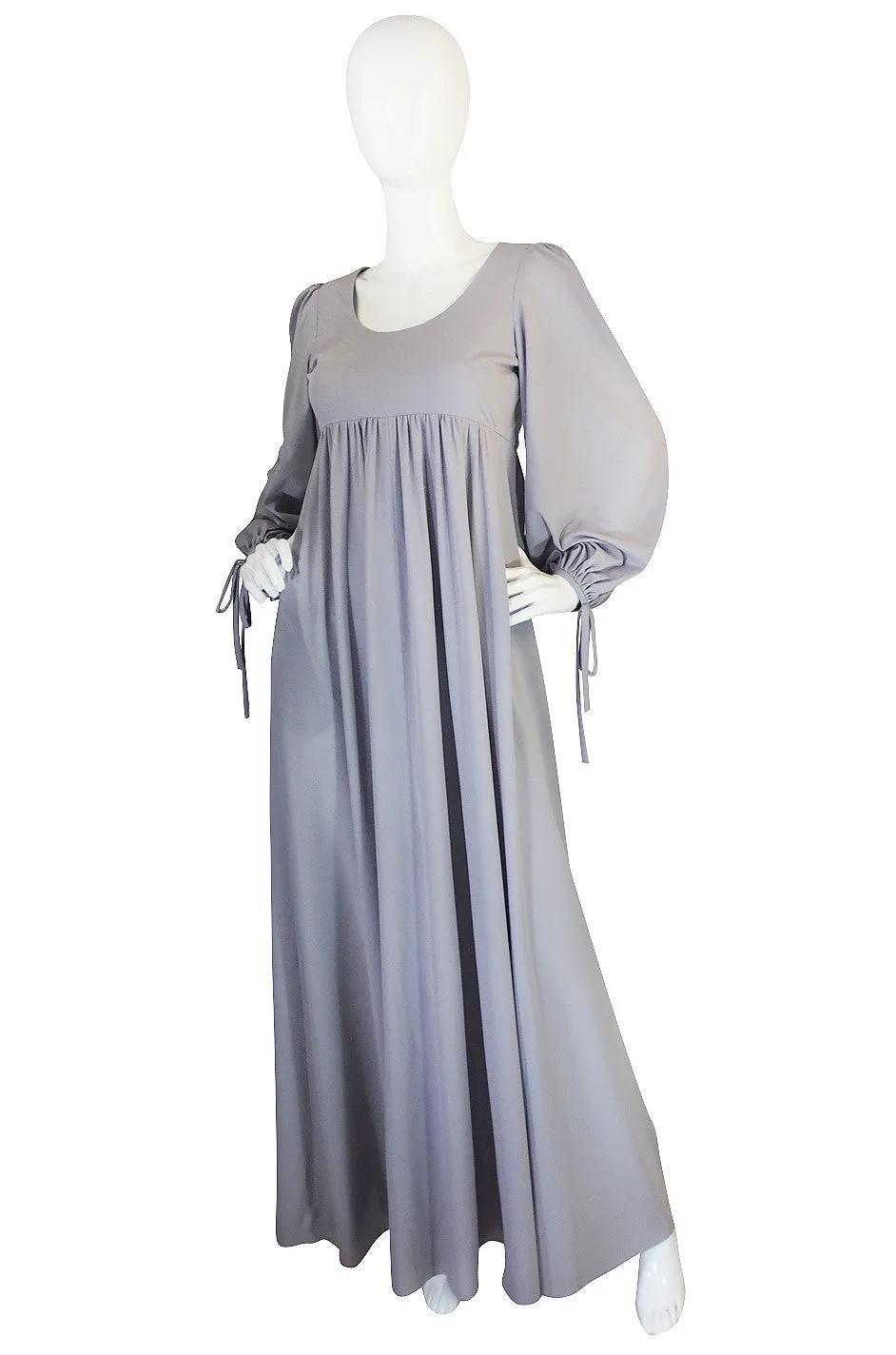 1960s Pretty Grey Blue Gina Fratini Maxi Dress