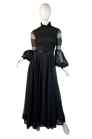 1960s Victorian Chiffon Jean Varon Maxi