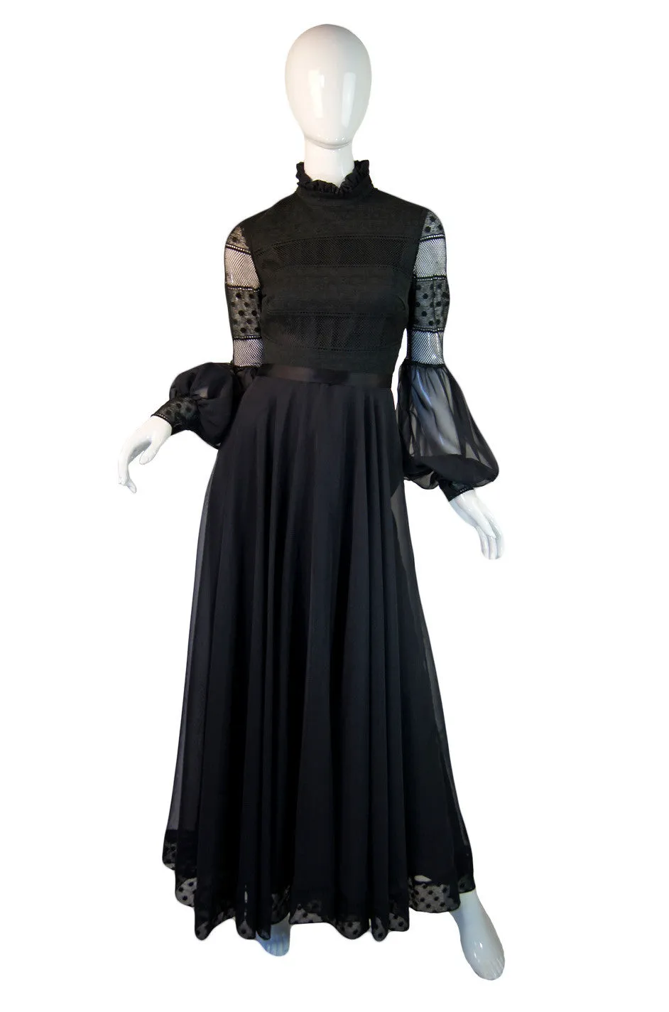 1960s Victorian Chiffon Jean Varon Maxi