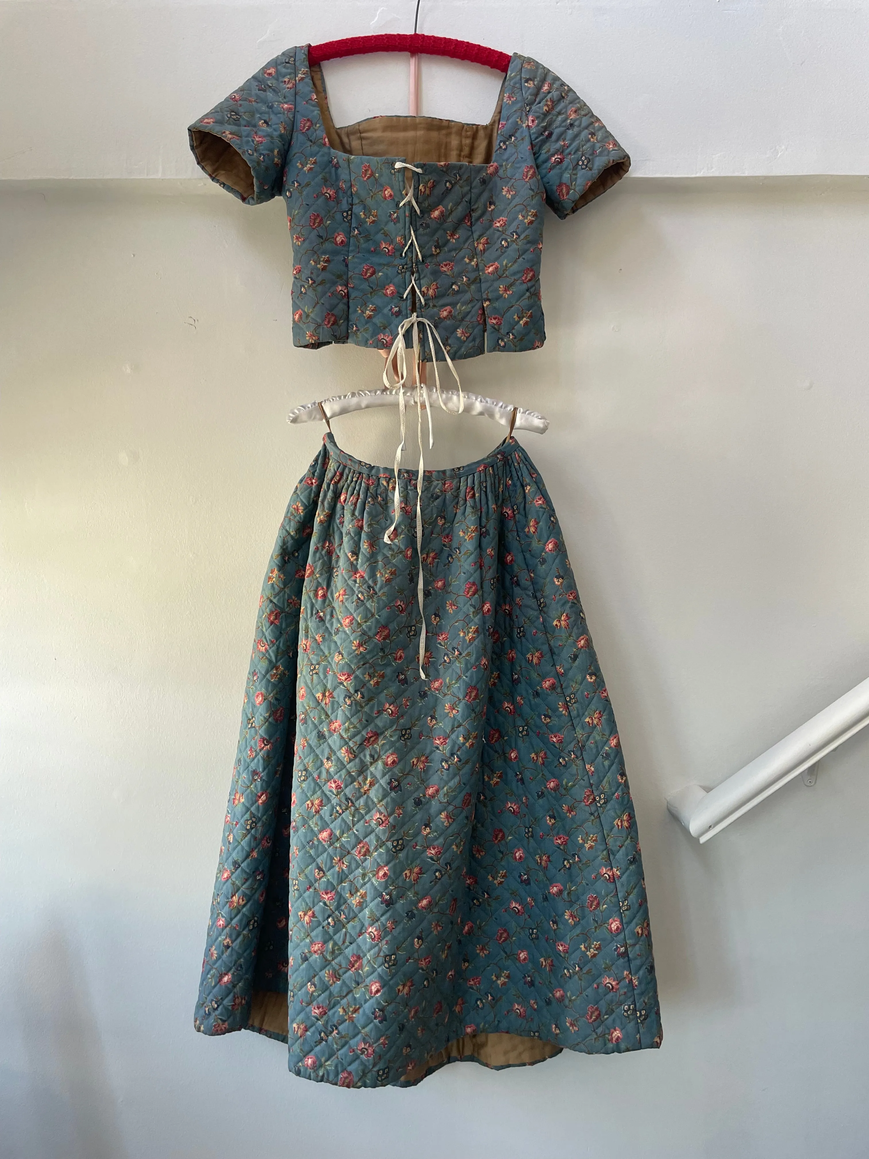 19th Century Does 18th Century Hand Stitched Quilted Two Piece Corset Petticoat Ensemble
