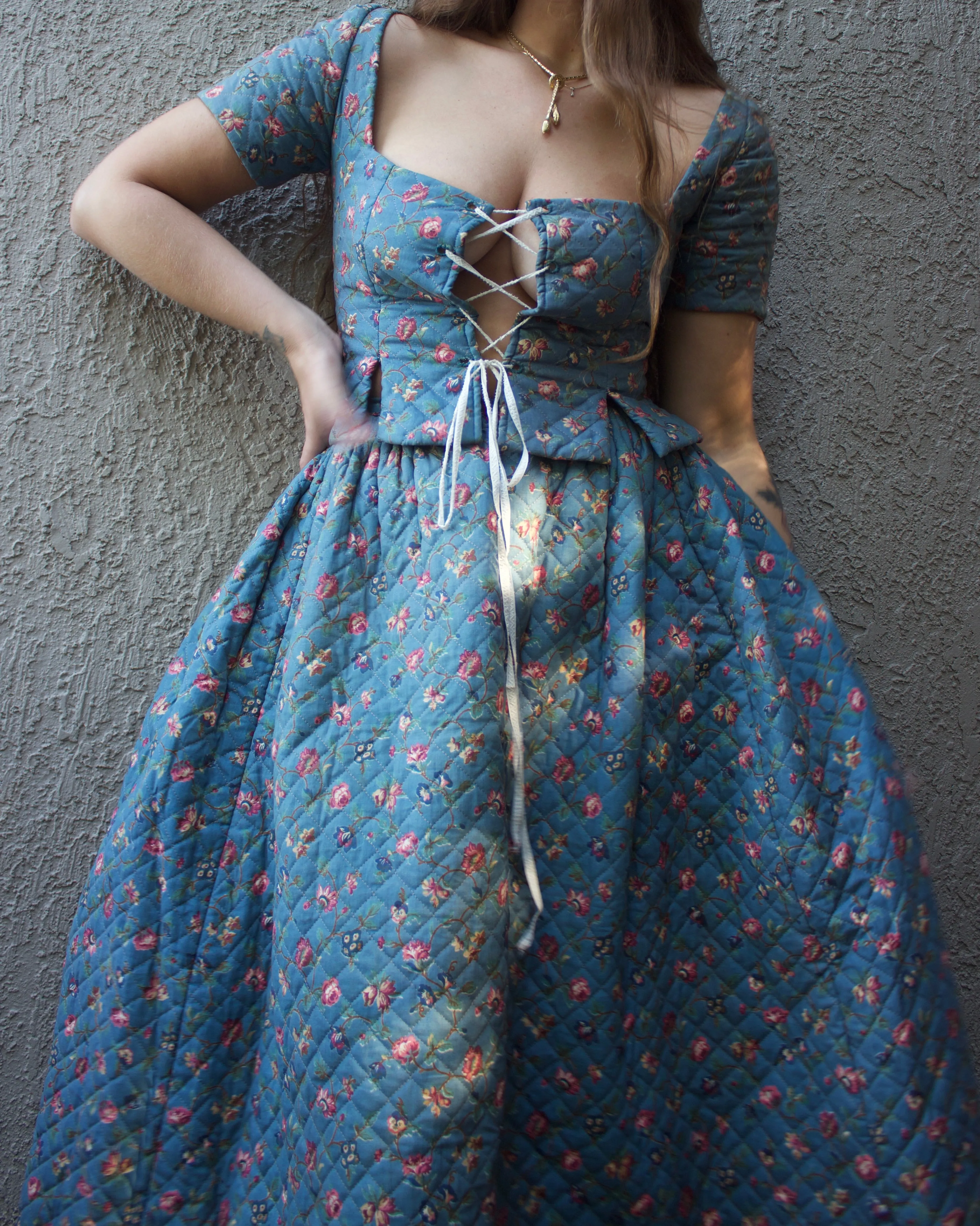 19th Century Does 18th Century Hand Stitched Quilted Two Piece Corset Petticoat Ensemble