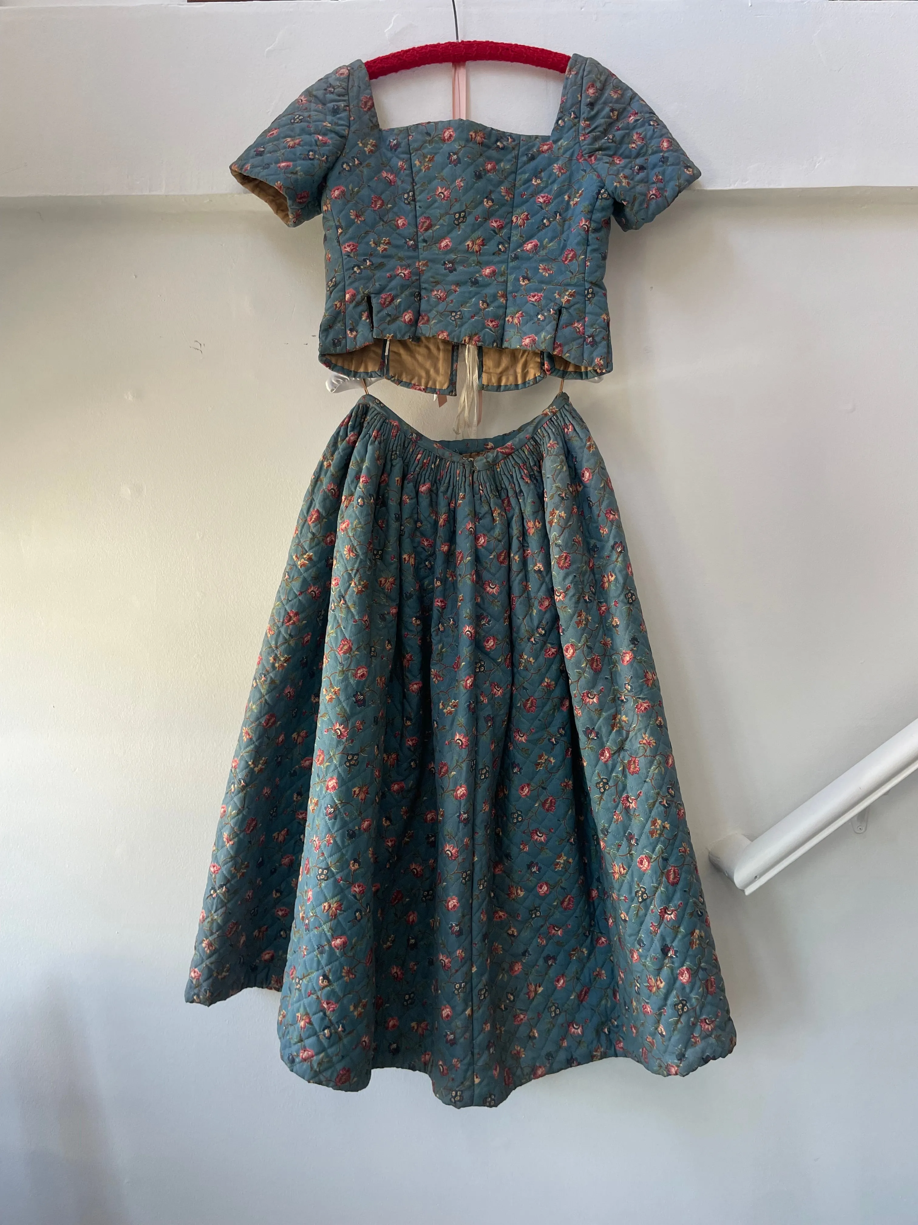 19th Century Does 18th Century Hand Stitched Quilted Two Piece Corset Petticoat Ensemble