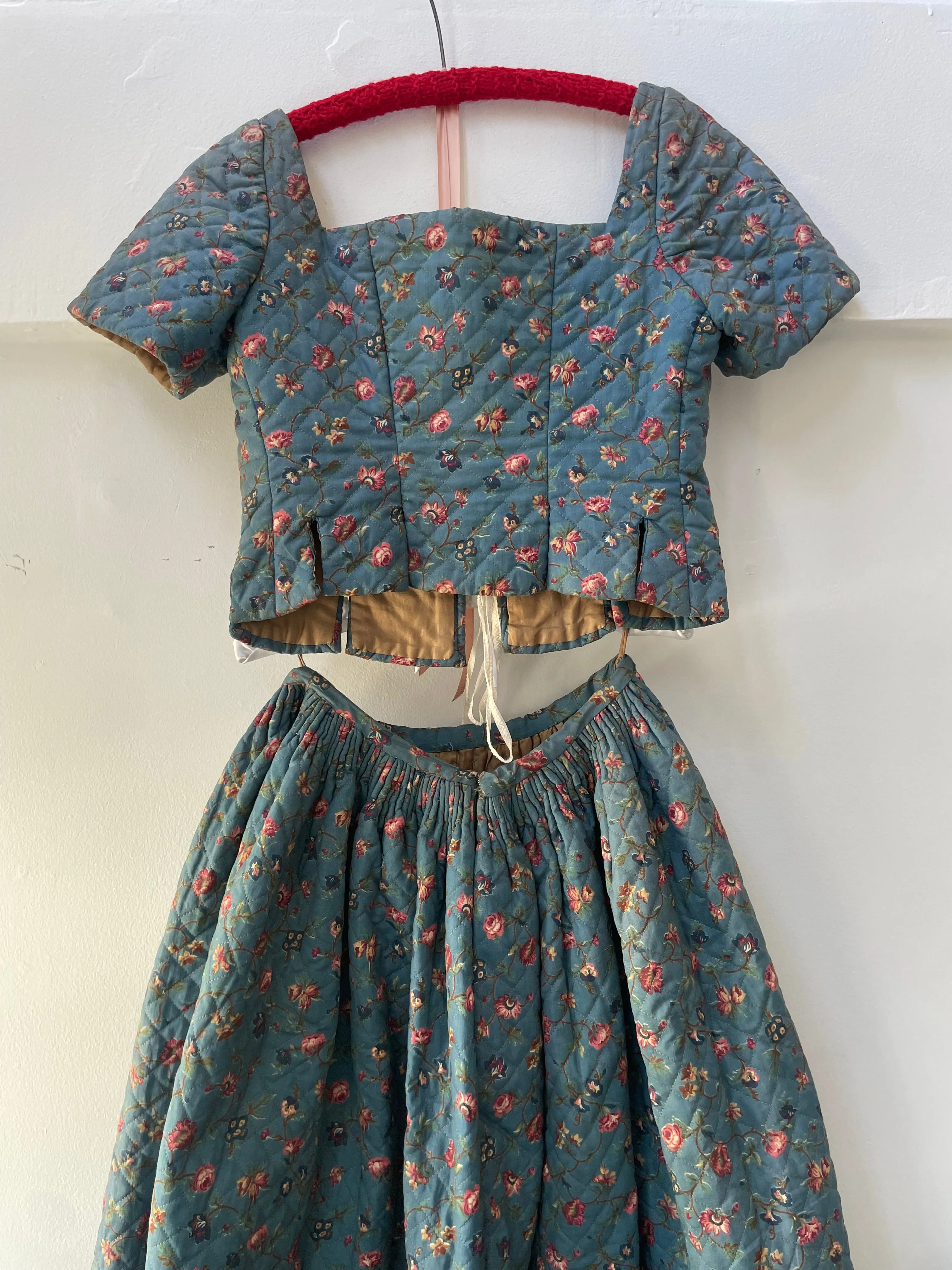 19th Century Does 18th Century Hand Stitched Quilted Two Piece Corset Petticoat Ensemble