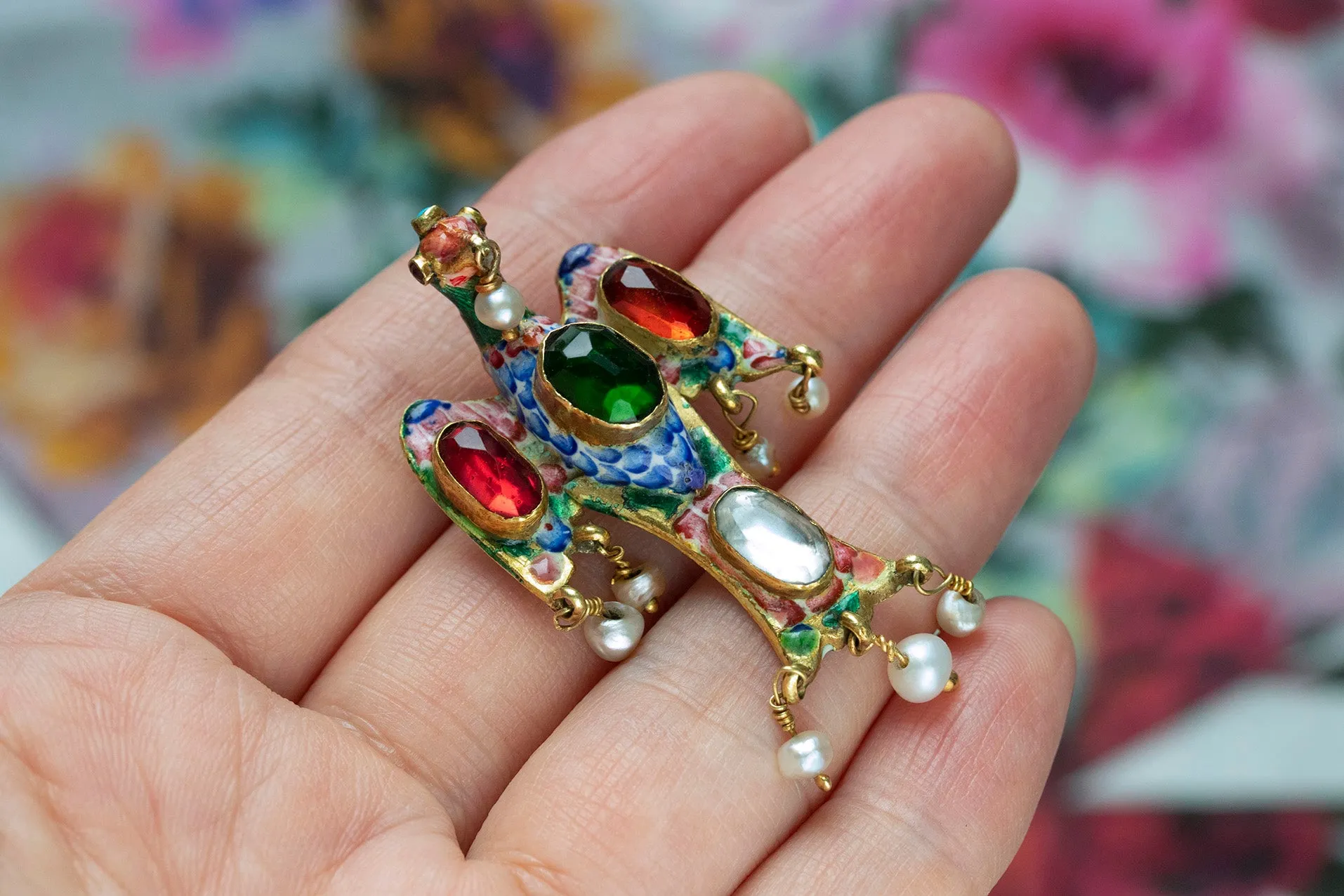 19th Century Enamel Gold Bird Pendant