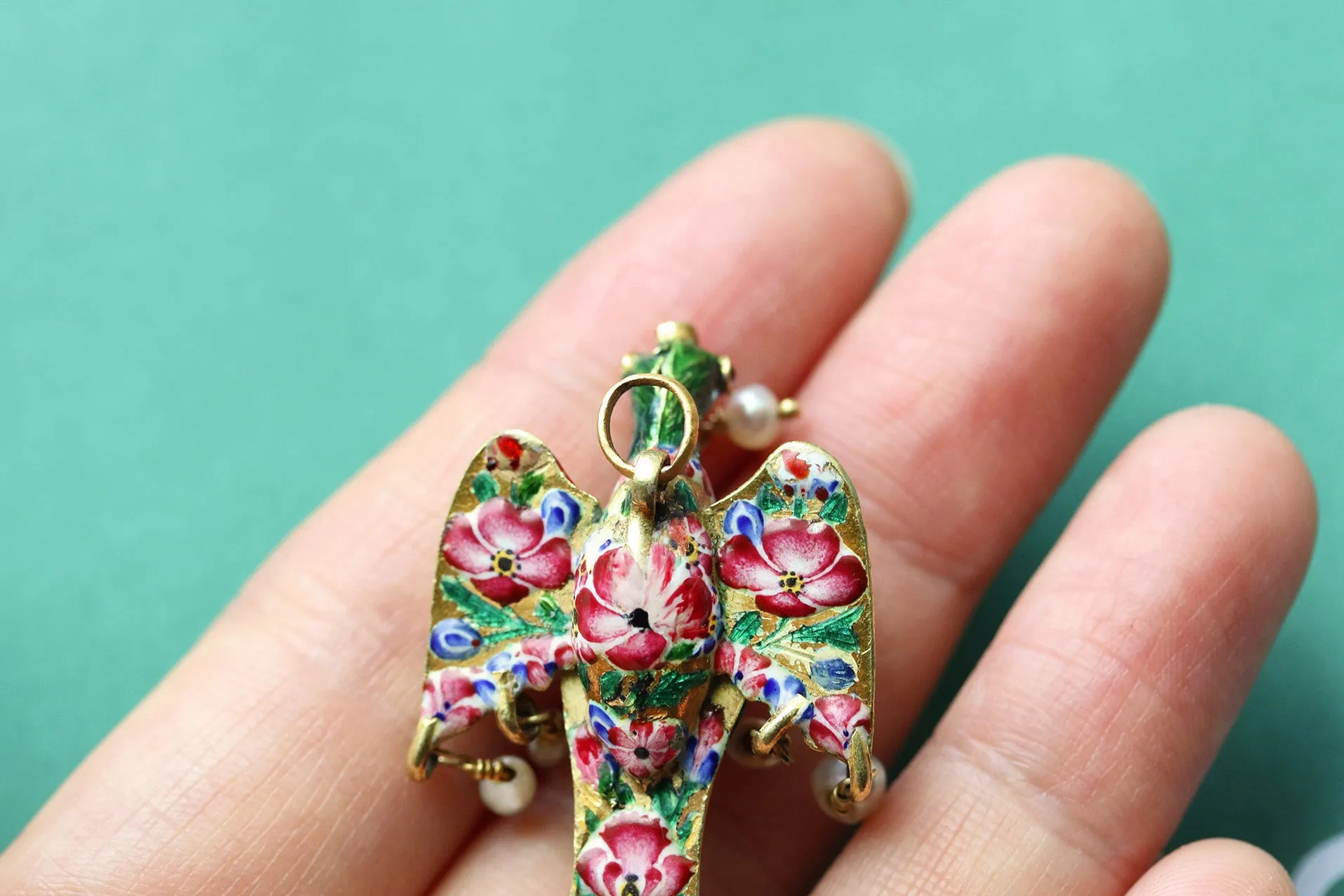19th Century Enamel Gold Bird Pendant
