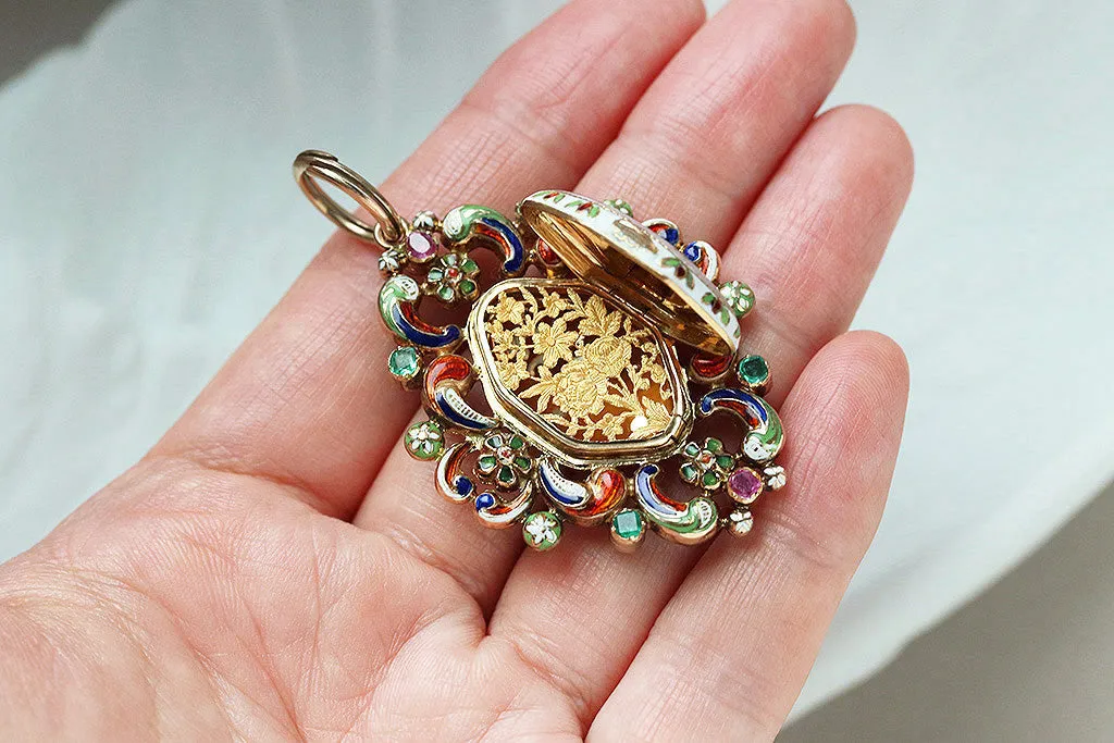 19th Century French Floral Enamel Vinaigrette