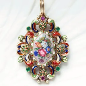 19th Century French Floral Enamel Vinaigrette