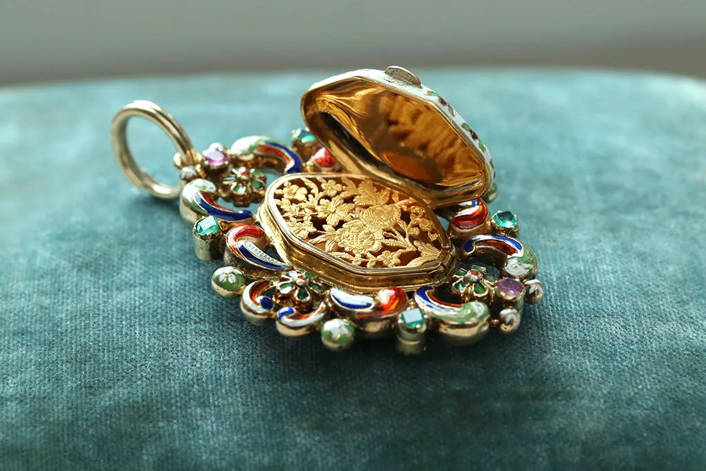 19th Century French Floral Enamel Vinaigrette
