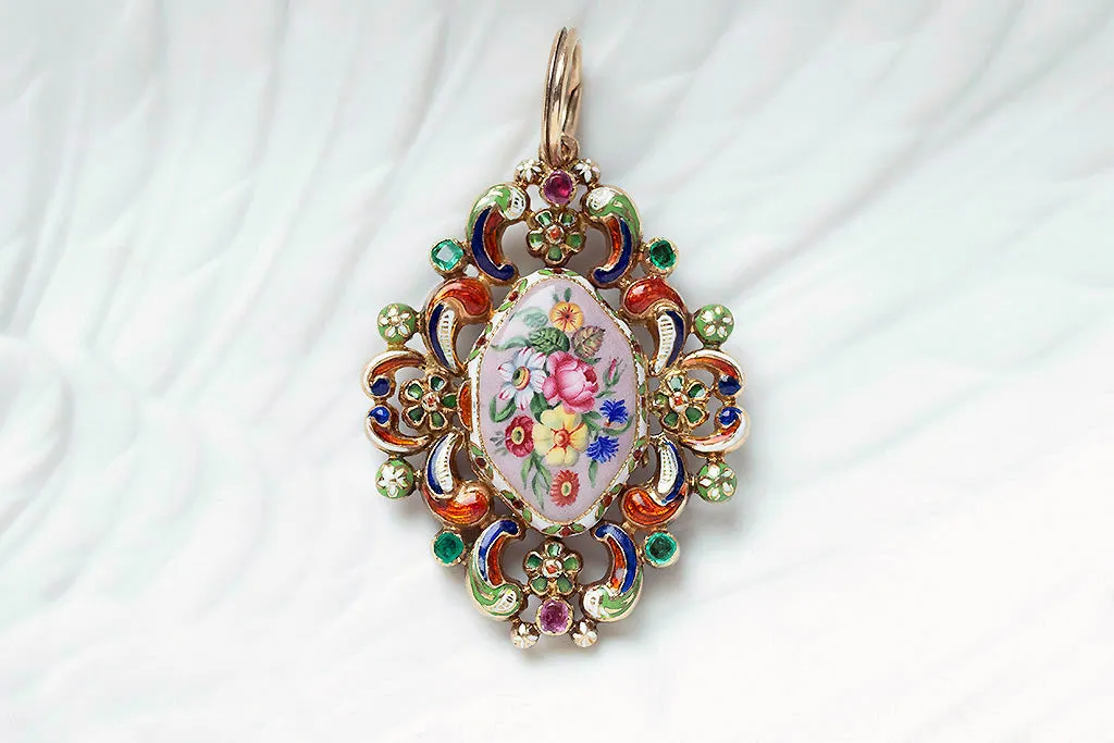 19th Century French Floral Enamel Vinaigrette